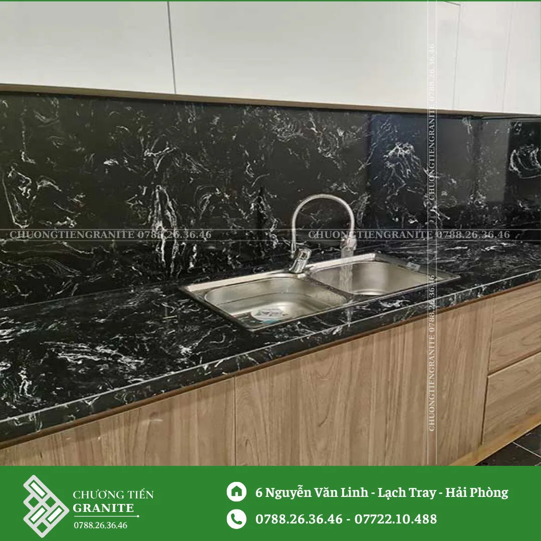 Đá Nhân Tạo Đen Vân Trắng Ốp Bàn Bếp
