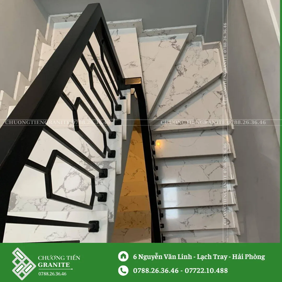 Đá Trắng Vân Mây Ốp Cầu Thang
